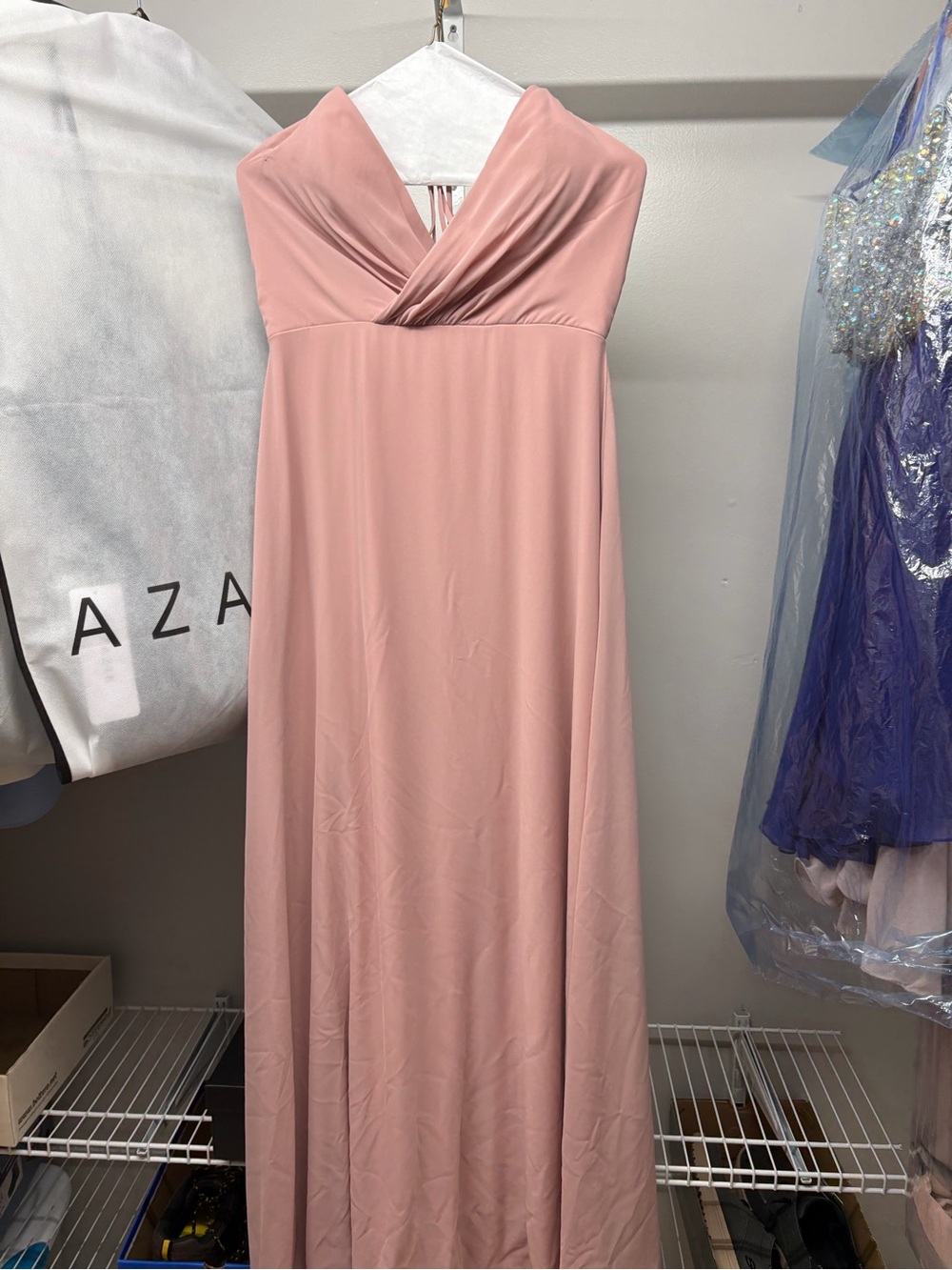 Blush Strapless Maxi Dress with Crossover Bodice